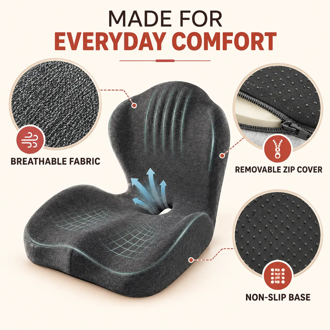 Ergonomic Memory Foam Seat Cushion with Lumbar Support
