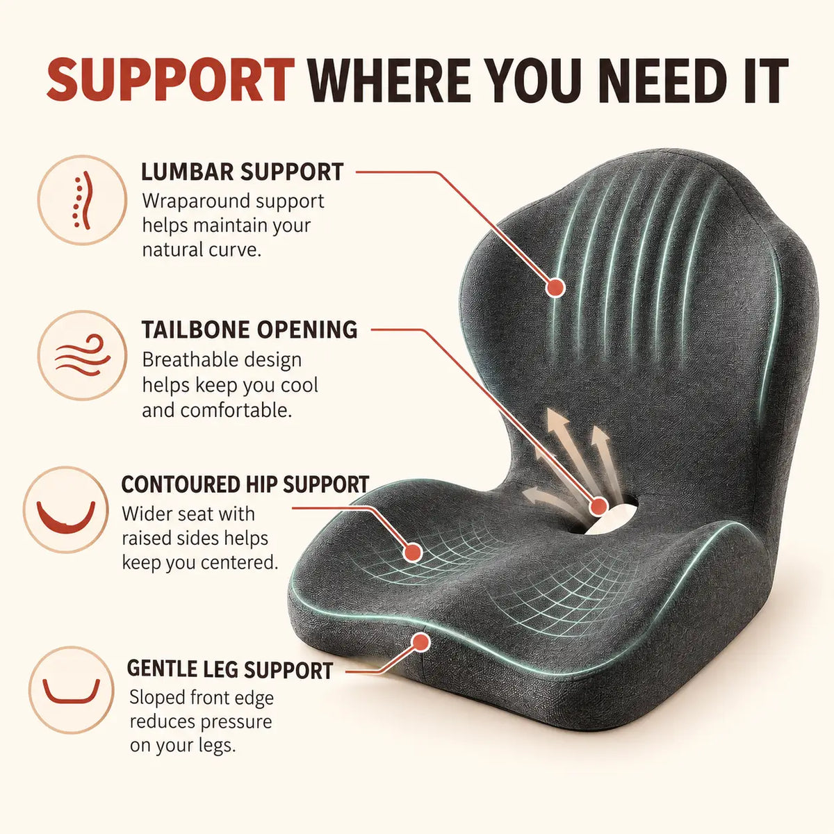 Ergonomic Memory Foam Seat Cushion with Lumbar Support