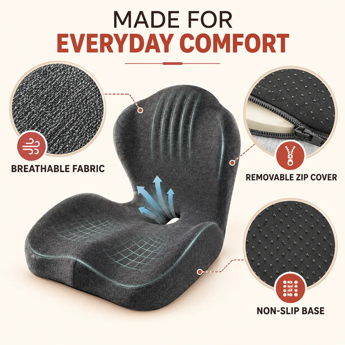 Ergonomic Memory Foam Seat Cushion with Lumbar Support